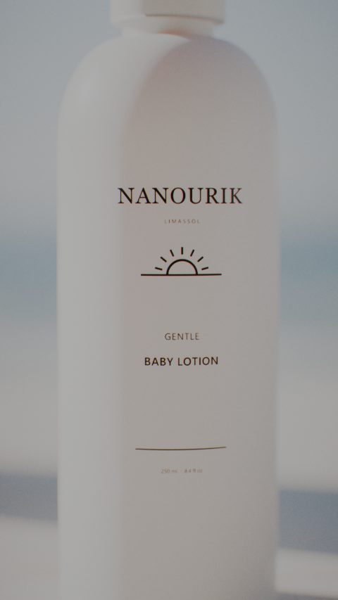 Nanourik baby lotion close-up rendered in 3D